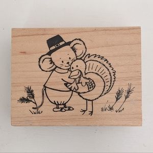 🌞3/$15 - Vtg Great Impressions Thanksgiving Mouse Pilgrim & Turkey Rubber Stamp
